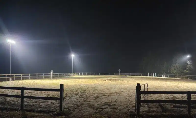 Led Flood Lights Lighting Up Riding Arena