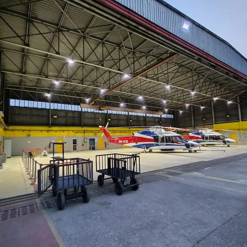 Led Lights In Helicopter Hangar
