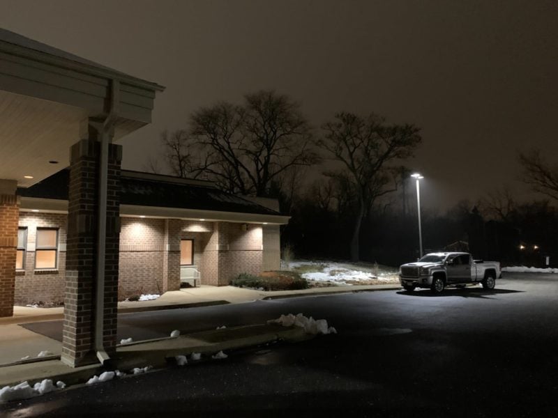 LED Retrofit Kits Installed In Parking Lot Fixture